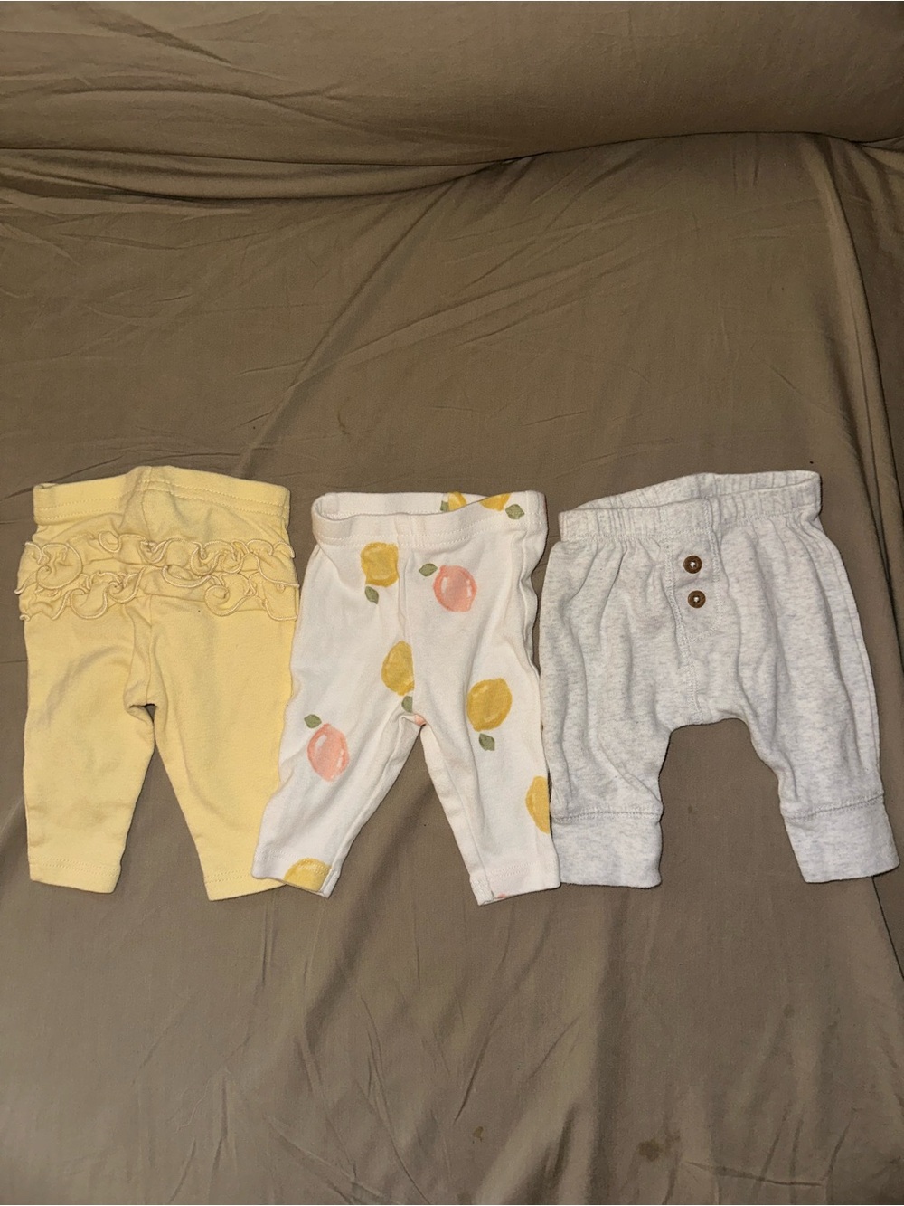 Carter's Baby Girls Yellow, White & Gray Pants Trio